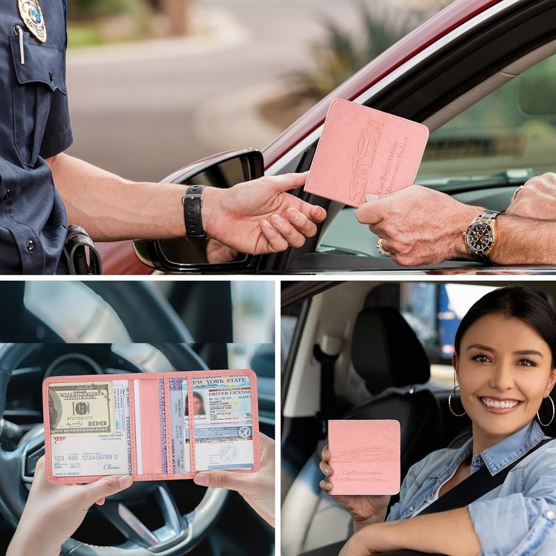 Peisicne Registration and Insurance Card Holder, Vehicle Glove Box Car Organizer with Magnetic Closure, Interior Car Accessories for Documents, Cards, License Storage, 1-Pack Pink - Image 2